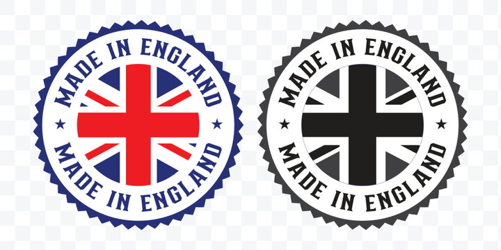 Made in England Circular Badge in UK flaf colors and black and white color variation