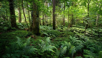 Fototapeta premium lush greenery blankets a dense forest floor