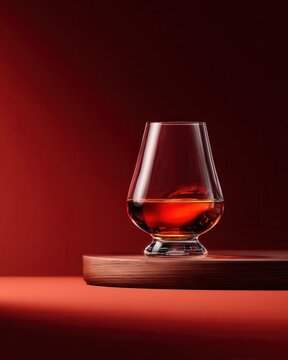 Sophisticated kirsch cherry brandy glass on warm backdrop