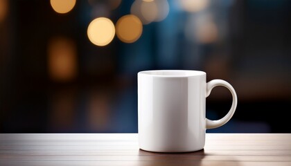 Obraz premium white ceramic mug on dark blurred background with spacious minimalist copyspace
