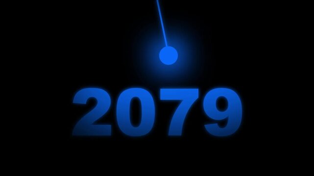 Futuristic with glowing light beam. Sci-Fi year 2079 glowing numbers typography animation 4k.