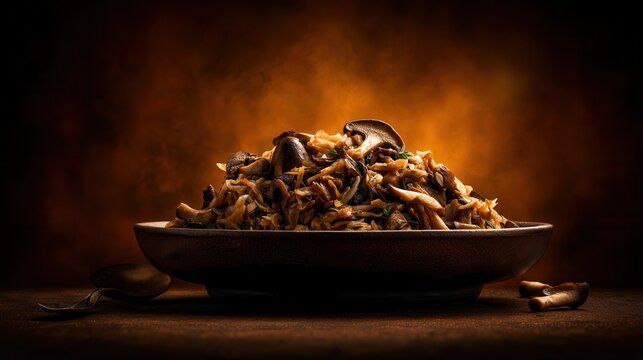 Delightful sauerkraut with wild mushrooms in warm glow
