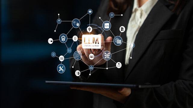 Large Language Model LLM processing data. Represents deep text learning, natural language processing NLP AI tech, transformer architecture, and generative AI deep learning future technology. Corpus