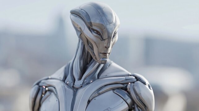 Futuristic humanoid robot with metallic skin and intricate design