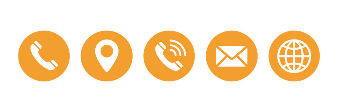 Contact information icon set, business card icons website buttons person location call mail web address transparent PNG vector set