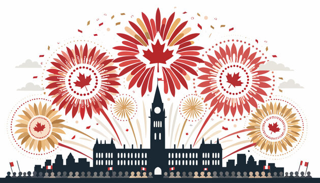 Fireworks Explode over Silhouette of Parliament Hill Canada Day