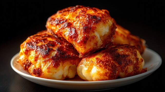 Delicious Polish pyzy dumplings glisten in warm light