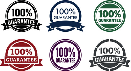 Fototapeta premium Collection of colorful 100 percent guarantee badges and labels for quality assurance and warranty business icons