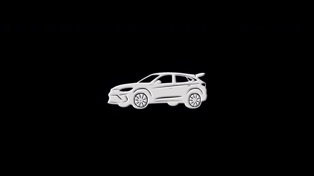 Abstract white car symbol revealing with colorful glitch effects
