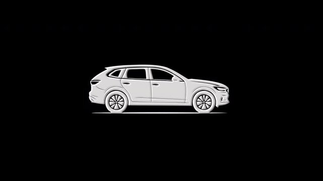 White suv car materializing with colorful digital particle glitch effect