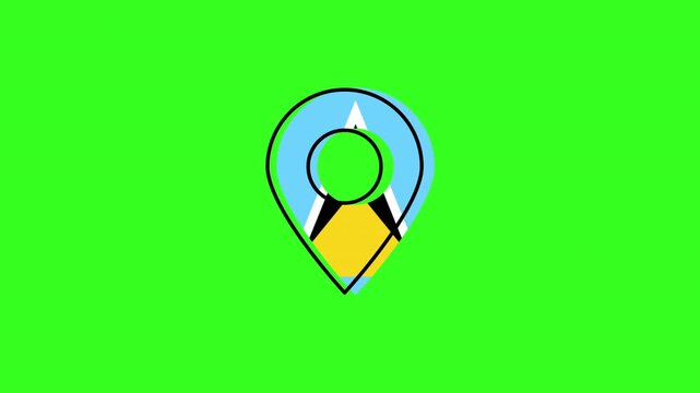 Saint lucia flag map pin pulsating on green screen