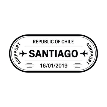 passport stamp design with santiago airport details