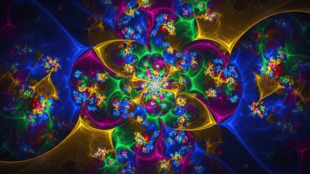 Vibrant psychedelic fractal swirls abstract art dynamic colorful patterns background