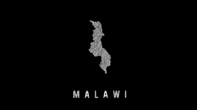 Malawi country map scribble animation on black background