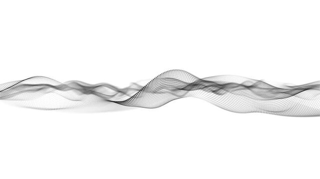 Abstract blue digital data flow with waving particle grid and cyber streaks, Glowing blue digital waves with scattered bright dots against black background, mesh and particle lines white background,