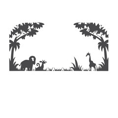 Black and White Pixel Art Rainforest Environment with Tropical Animals Illustration © SWORNALY