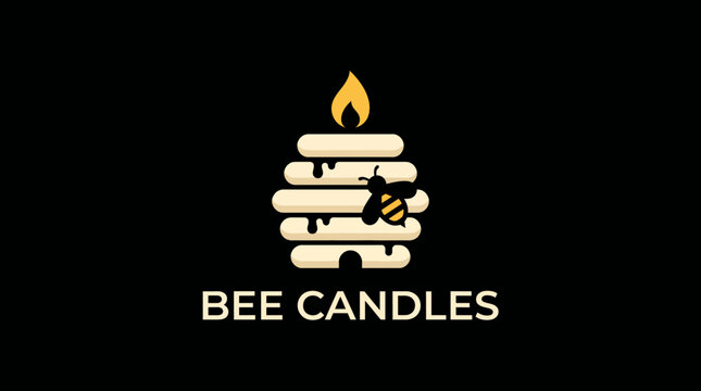 This creative logo design showcases a beehive with a flame, effectively representing a candle brand inspired by bees, highlighting natural ingredients and artisanal craftsmanship.