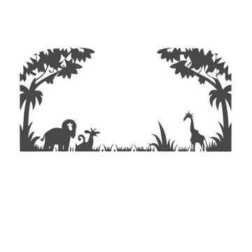 Black and White Pixel Art Rainforest Environment with Tropical Animals Illustration