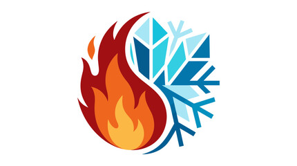 A striking graphic representation combining fire and ice symbolizes the balance between opposing forces, showcasing artistic creativity and design in modern symbolism and iconography. © Yibin