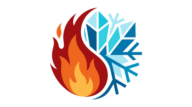 A striking graphic representation combining fire and ice symbolizes the balance between opposing forces, showcasing artistic creativity and design in modern symbolism and iconography.
