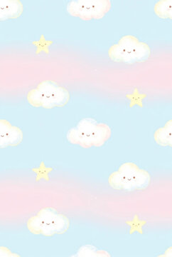 Soft Pastel Cloud Seamless Pattern Background Design.
