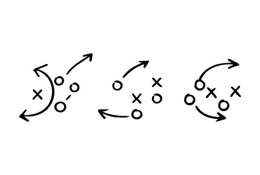 Sports tactics playbook doodle with arrows and X O strategy diagram