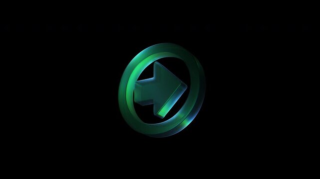 Rotating green glassy arrow icon button