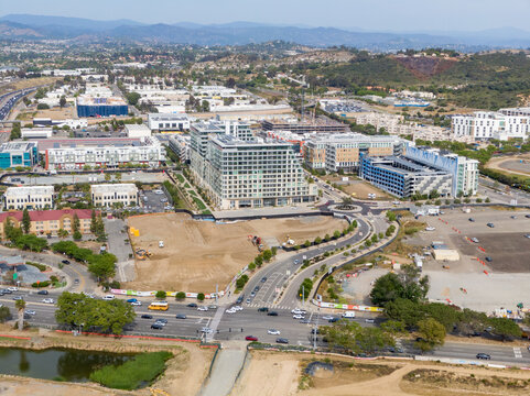 Aerial Drone View of North City Mixed-Use Development and 222 North City Construction in San Marcos