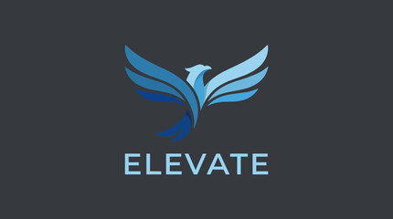 A striking logo design of a soaring eagle rendered in shades of blue, symbolizing elevation, freedom, and ambition, suitable for brands promoting growth and empowerment. © Yangyang