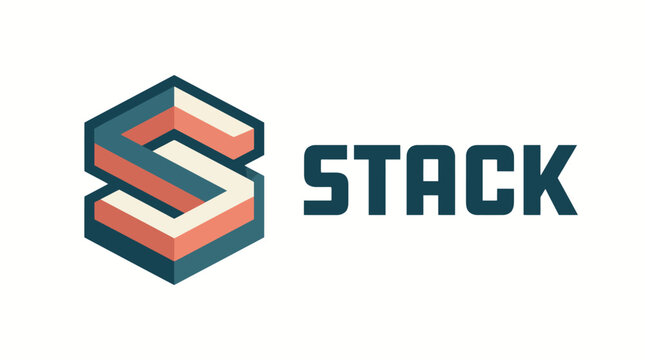 This innovative logo combines geometric shapes to represent a modern stack concept, reflecting efficiency and organization for tech or data companies.