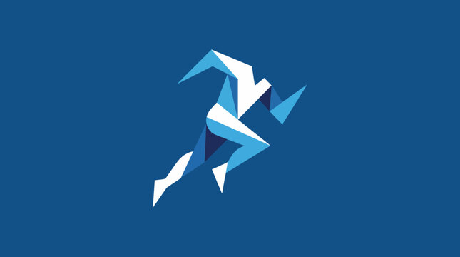 An abstract representation of a runner in dynamic motion, using geometric shapes and bold colors to convey energy and determination, perfect for sports and fitness themes.