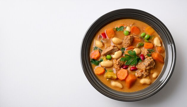 maafe on a white background west african peanut stew creamy and savory dish with vegetables and meat clean and minimalist presentation copy space