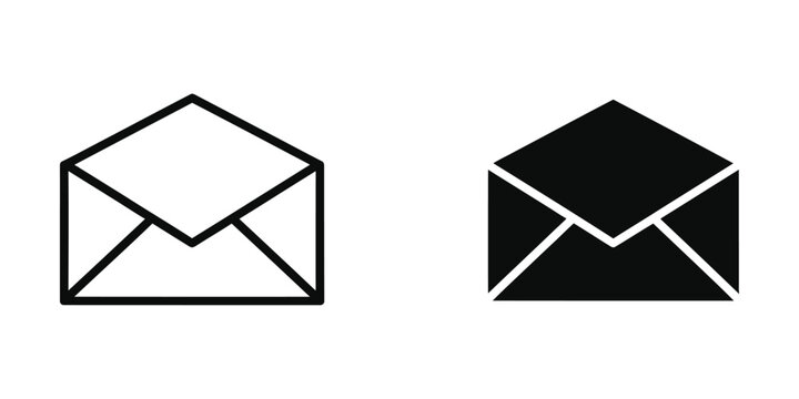 Comparison of open envelope icons with different fill styles in black and white