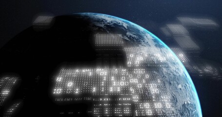 Fototapeta premium Displaying planet Earth showing sunlit limb and cloud systems from space, with binary panels