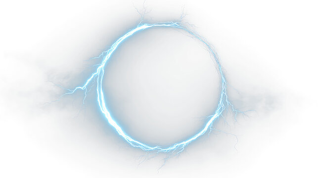 Electric ring with blue lightning on transparent background during daytime