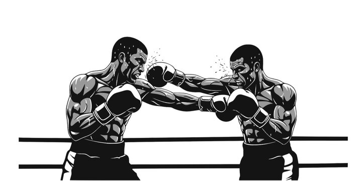 Boxers Trading Punches in Fight Silhouette Vector - Action Combat
