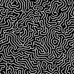 Fototapeta premium Abstract reaction-diffusion pattern creating organic lines texture. Seamless black and white pattern featuring winding white lines on a dark background