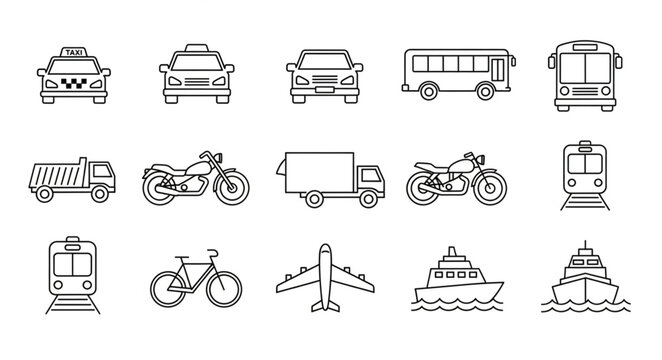 Various Vehicles Icon Set Collection.