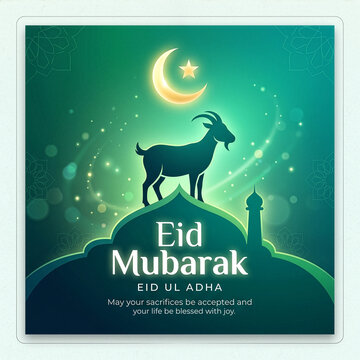 EId Mubarak Greeting green theme with Goat, Bakra Eid, Greetings, Eid, Celebration, Bakra