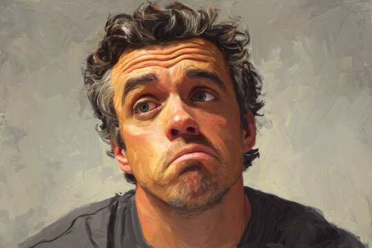 Moody portrait with a furrowed brow and doubtful look