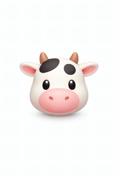 Cute Cartoon Cow Face Display on a Pure White Background for Design