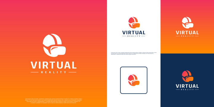 Silhouette logo of a head and virtual reality goggles, a symbol of modern technology, vector design template.