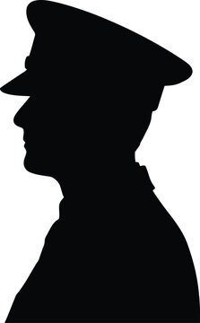 Black silhouette profile of a military officer wearing a classic service hat and formal uniform