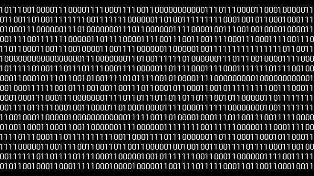 Video binary code numbers changing 0 or 1 Screens With Program Code black Background. Random Animation of Digital Numbers, Binary Data. Concept of Technology. Code Programming. Security Communication