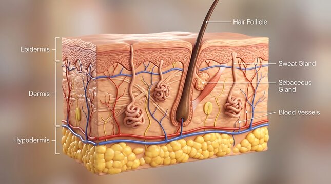 Anatomy of human skin layers.