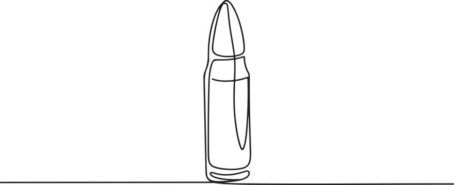 Continuous Line Drawing of Bullet Cartridge, Minimalist One Line Ammunition. one line art icon drawing vector