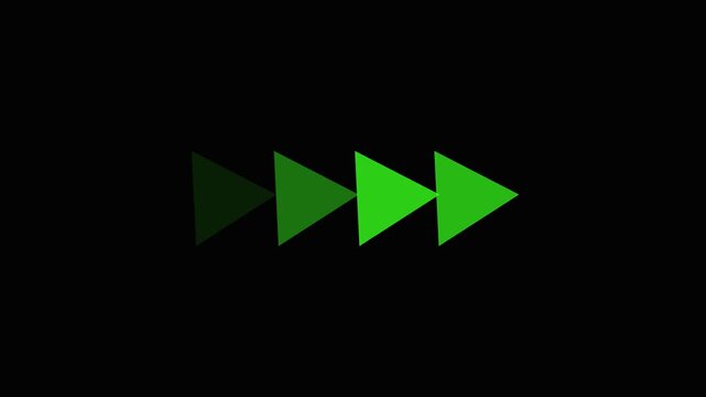 Animated green triangle loading bar loop with glowing arrow elements on black background for digital progress.