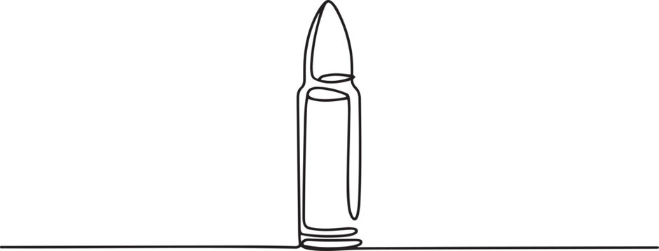 Continuous Line Drawing of Bullet Cartridge, Minimalist One Line Ammunition. one line art icon drawing vector