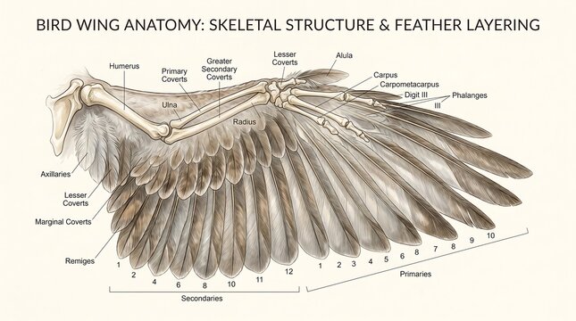 Bird Wing Anatomy Skeletal Structure Diagram.