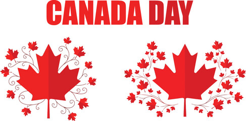 Fototapeta premium Canada day vector illustration festive red maple leaves typography for flag day celebrations